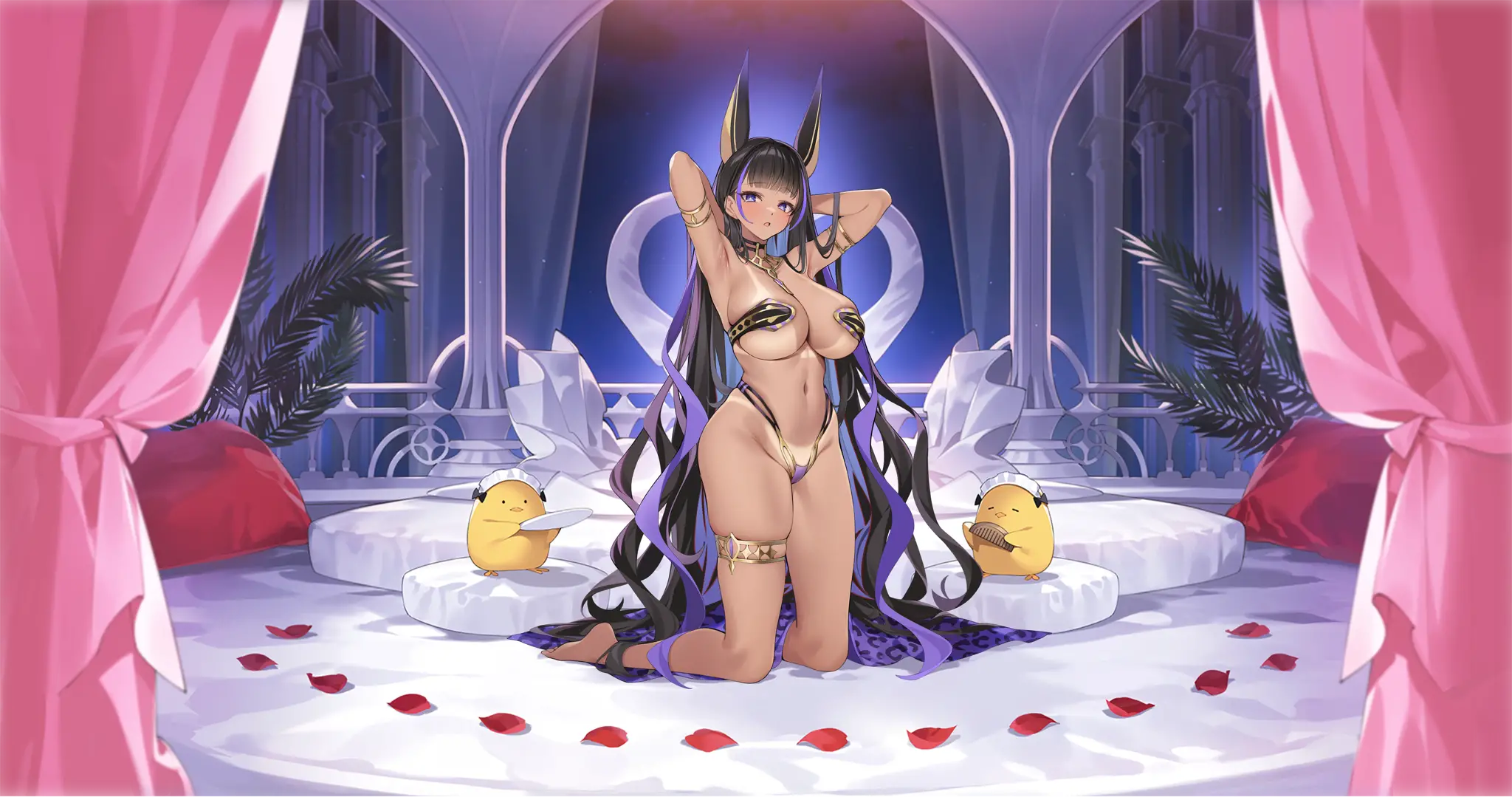 Illustration dessinée par ポップキュン(@poppuqn), représentant le Croiseurs légers de classe Dido de la faction Royal Navy du jeu Azur Lane, Cleopatra dans son skin Stars and Roses.